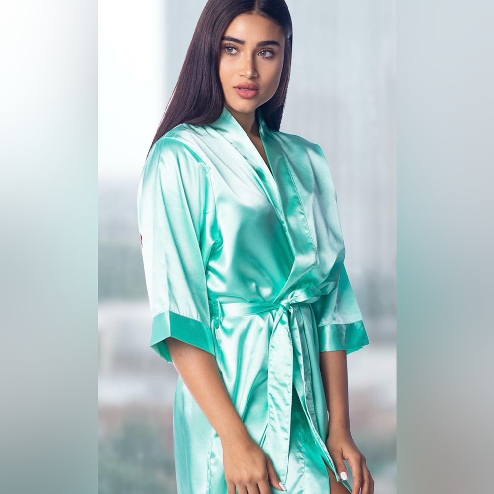 Elegant Satin Robe in Aqua